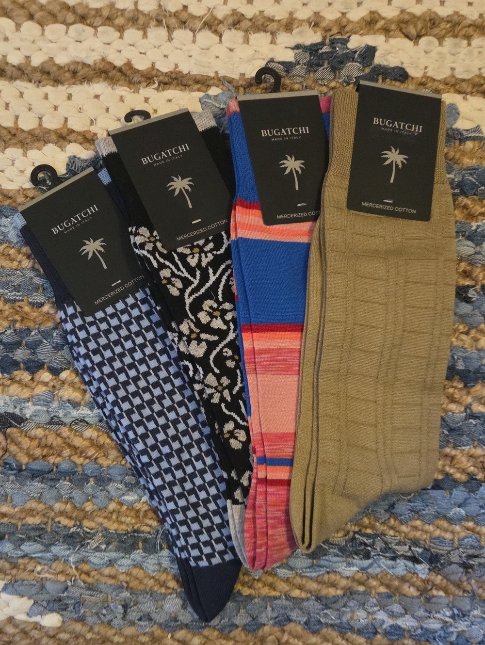 Bugatchi Men’s Mixed-Pattern Dress Sock Set — Blue, Black, Pink, Tan